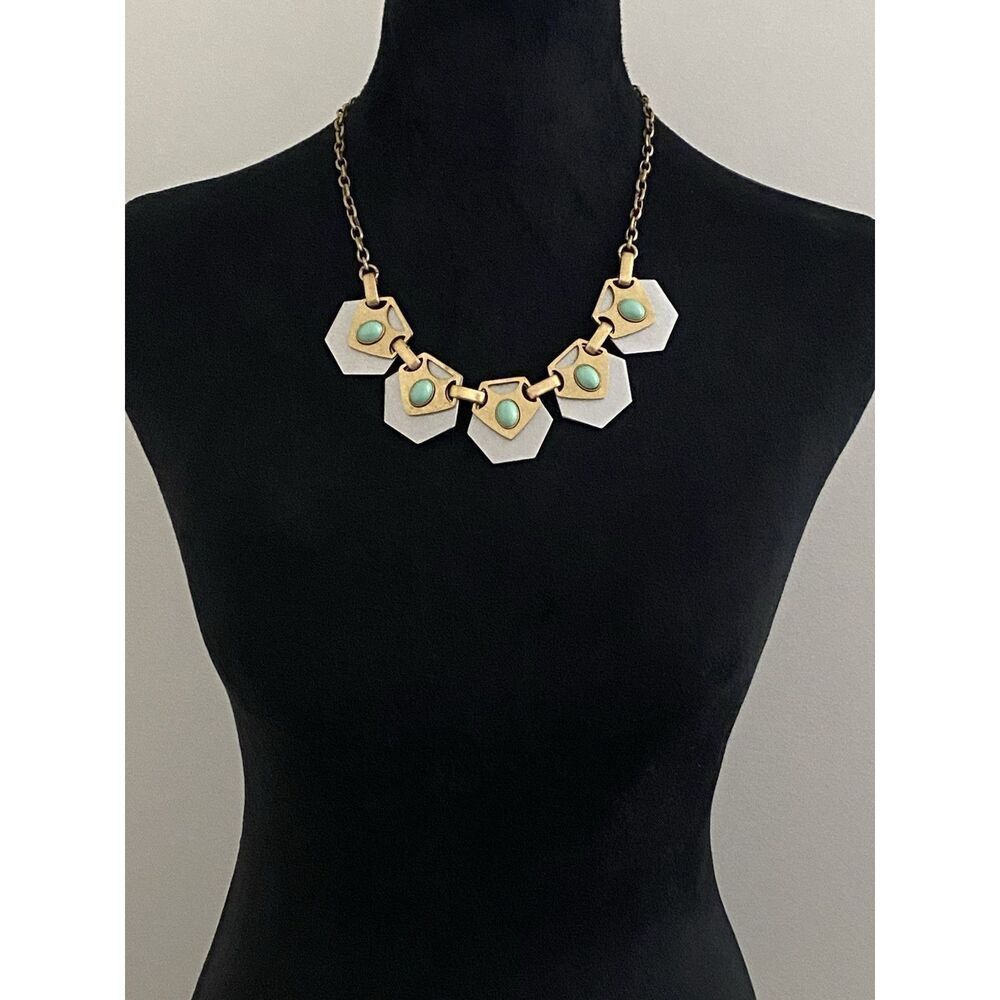 J.CREW Two-Tone Statement Necklace With Faux Turquoise